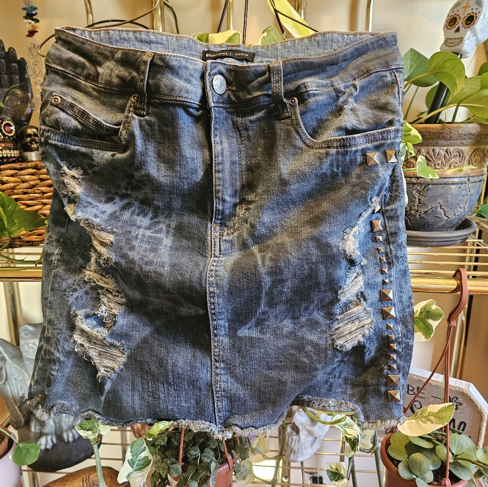 Custom spider web denim skirt